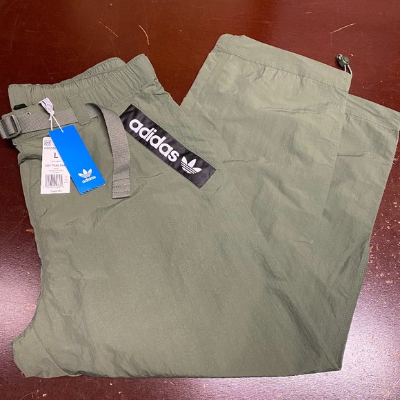 Adidas Mens Olive Green Hook And Loop Pockets Trail Track Pant Size Large
